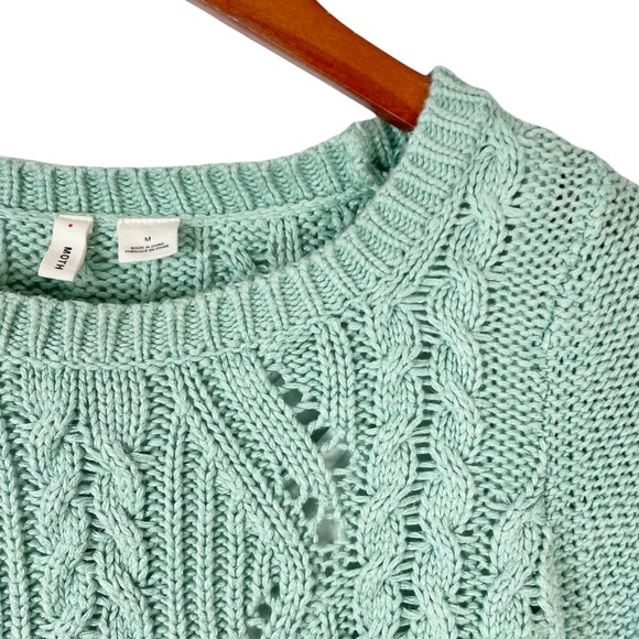 MOTH Ella Overlay Seafoam Green Cable Knit Layered Sweater Size Medium - Picture 3 of 7
